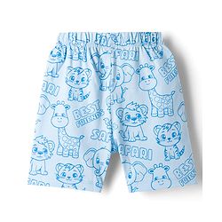 Babyhug 100% Cotton Knit Half Sleeves Animal Printed Co-Ords T-Shirt & Shorts Night Suit - Light Blue