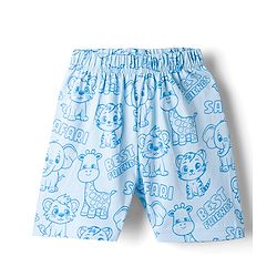 Babyhug 100% Cotton Knit Half Sleeves Animal Printed Co-Ords T-Shirt & Shorts Night Suit - Light Blue