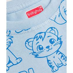 Babyhug 100% Cotton Knit Half Sleeves Animal Printed Co-Ords T-Shirt & Shorts Night Suit - Light Blue