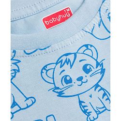 Babyhug 100% Cotton Knit Half Sleeves Animal Printed Co-Ords T-Shirt & Shorts Night Suit - Light Blue