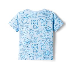 Babyhug 100% Cotton Knit Half Sleeves Animal Printed Co-Ords T-Shirt & Shorts Night Suit - Light Blue