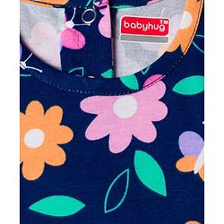 Babyhug 100% Cotton Knit Half Sleeves T-Shirt & Pyjama Co-ord Night Suit with Floral Print - Navy Blue