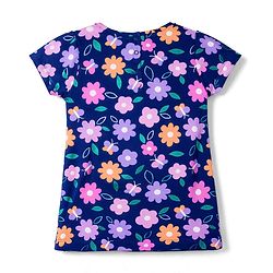 Babyhug 100% Cotton Knit Half Sleeves T-Shirt & Pyjama Co-ord Night Suit with Floral Print - Navy Blue