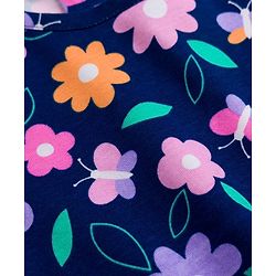 Babyhug 100% Cotton Knit Half Sleeves T-Shirt & Pyjama Co-ord Night Suit with Floral Print - Navy Blue