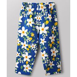 Babyhug 100% Cotton Knit Half Sleeves Co-Ord Top & Pyjama Night Suit With Floral Print - Blue