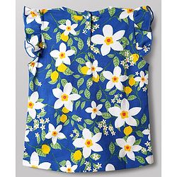 Babyhug 100% Cotton Knit Half Sleeves Co-Ord Top & Pyjama Night Suit With Floral Print - Blue