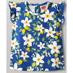 Babyhug 100% Cotton Knit Half Sleeves Co-Ord Top & Pyjama Night Suit With Floral Print - Blue