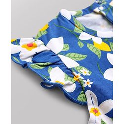 Babyhug 100% Cotton Knit Half Sleeves Co-Ord Top & Pyjama Night Suit With Floral Print - Blue