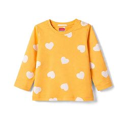Babyhug 100% Cotton Knit Full Sleeves T-Shirt & Pyjama Co-ord Night Suit with Heart Print - Yellow