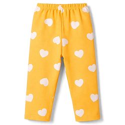 Babyhug 100% Cotton Knit Full Sleeves T-Shirt & Pyjama Co-ord Night Suit with Heart Print - Yellow