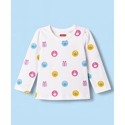 Babyhug Cotton Knit Full Sleeves T-Shirt & Pyjama Co-ord Night Suit with Cupcake Print - White