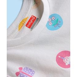 Babyhug Cotton Knit Full Sleeves T-Shirt & Pyjama Co-ord Night Suit with Cupcake Print - White