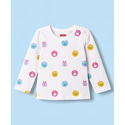 Babyhug Cotton Knit Full Sleeves T-Shirt & Pyjama Co-ord Night Suit with Cupcake Print - White