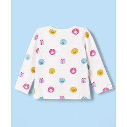 Babyhug Cotton Knit Full Sleeves T-Shirt & Pyjama Co-ord Night Suit with Cupcake Print - White