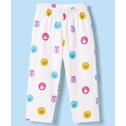 Babyhug Cotton Knit Full Sleeves T-Shirt & Pyjama Co-ord Night Suit with Cupcake Print - White