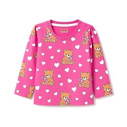 Babyhug 100% Cotton Knit Full Sleeves Co-Ords Bear Printed T-Shirt & Pajama Night Suit - Pink