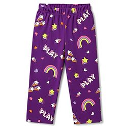 Babyhug 100% Cotton Knit Full Sleeves Co-Ords Rainbow Printed T-Shirt & Pajama Night Suit - Purple