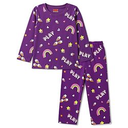 Babyhug 100% Cotton Knit Full Sleeves Co-Ords Rainbow Printed T-Shirt & Pajama Night Suit - Purple