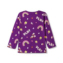 Babyhug 100% Cotton Knit Full Sleeves Co-Ords Rainbow Printed T-Shirt & Pajama Night Suit - Purple