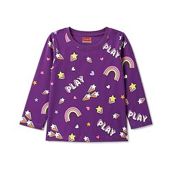 Babyhug 100% Cotton Knit Full Sleeves Co-Ords Rainbow Printed T-Shirt & Pajama Night Suit - Purple