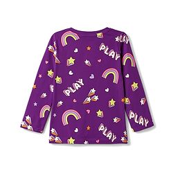Babyhug 100% Cotton Knit Full Sleeves Co-Ords Rainbow Printed T-Shirt & Pajama Night Suit - Purple