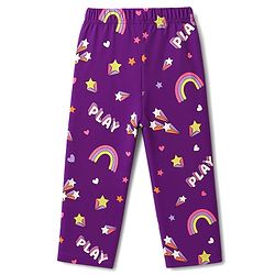 Babyhug 100% Cotton Knit Full Sleeves Co-Ords Rainbow Printed T-Shirt & Pajama Night Suit - Purple