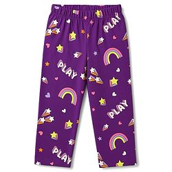 Babyhug 100% Cotton Knit Full Sleeves Co-Ords Rainbow Printed T-Shirt & Pajama Night Suit - Purple