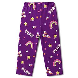 Babyhug 100% Cotton Knit Full Sleeves Co-Ords Rainbow Printed T-Shirt & Pajama Night Suit - Purple