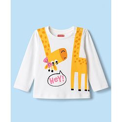 Babyhug 100% Cotton Knit Full Sleeves T-Shirt & Polka Dot Pyjama Night Suit With Giraffe Print - White