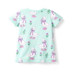 Babyhug 100% Cotton Knit Half Sleeves T-Shirt & Pyjama Co-ord Night Suit with Duck Print - Sea Green