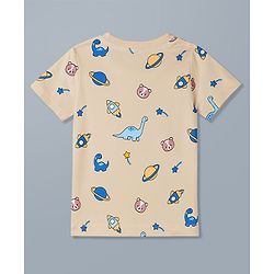 Babyhug 100% Cotton Knit Full Sleeves T-Shirt & Pyjama Night Suit With Animal & Space Print - White