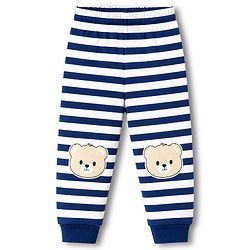 Babyhug Cotton Knit Half Sleeves T-Shirt & Striped Pyjama Night Suit With Bear Print - Navy Blue
