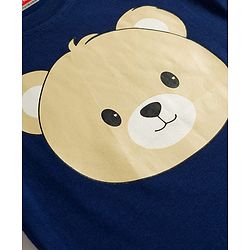 Babyhug Cotton Knit Half Sleeves T-Shirt & Striped Pyjama Night Suit With Bear Print - Navy Blue