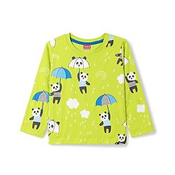 Babyhug 100% Cotton Knit Full Sleeves T-Shirt & Pyjama Night Suit With Panda Print- Green