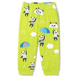 Babyhug 100% Cotton Knit Full Sleeves T-Shirt & Pyjama Night Suit With Panda Print- Green
