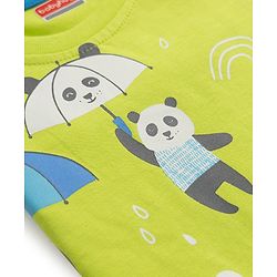 Babyhug 100% Cotton Knit Full Sleeves T-Shirt & Pyjama Night Suit With Panda Print- Green