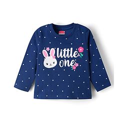 Babyhug 100% Cotton Knit Full Sleeves Bunny & Polka Dot Printed T-Shirt & Pyjama Night Suit - Navy