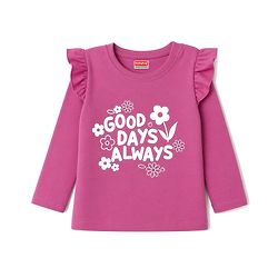 Babyhug 100% Cotton Knit Full Sleeves T-Shirt & Pyjama Night Suit Floral & Text Print - Dark Pink