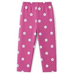 Babyhug 100% Cotton Knit Full Sleeves T-Shirt & Pyjama Night Suit Floral & Text Print - Dark Pink
