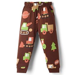 Babyhug Cotton Knit Full Sleeves Co Ord T-Shirt & Pyjama Night Suit Space Print - Brown