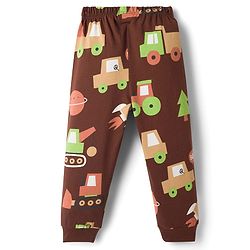 Babyhug Cotton Knit Full Sleeves Co Ord T-Shirt & Pyjama Night Suit Space Print - Brown