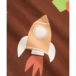 Babyhug Cotton Knit Full Sleeves Co Ord T-Shirt & Pyjama Night Suit Space Print - Brown