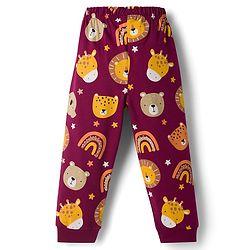 Babyhug 100% Cotton Knit Full Sleeves Co-Ords Animal Face Printed T-Shirt & Pyjama Night Suit - Brown