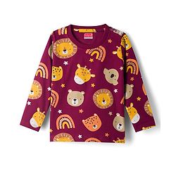 Babyhug 100% Cotton Knit Full Sleeves Co-Ords Animal Face Printed T-Shirt & Pyjama Night Suit - Brown