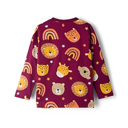 Babyhug 100% Cotton Knit Full Sleeves Co-Ords Animal Face Printed T-Shirt & Pyjama Night Suit - Brown