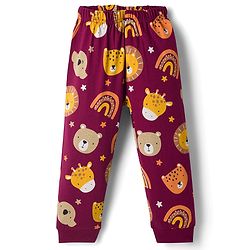 Babyhug 100% Cotton Knit Full Sleeves Co-Ords Animal Face Printed T-Shirt & Pyjama Night Suit - Brown