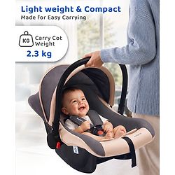 Babyhug Cloud Cradle 3-in-1 Baby Carry Cot  White Grey| Rocker & Baby Seat| Safety Harness| Adjustable Canopy| Lightweight Portable Design| Removable & Washable Cover| 015 Months