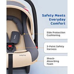Babyhug Cloud Cradle 3-in-1 Baby Carry Cot  White Grey| Rocker & Baby Seat| Safety Harness| Adjustable Canopy| Lightweight Portable Design| Removable & Washable Cover| 015 Months