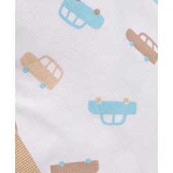 Babyhug 100% Cotton Interlock Knit Cap Mittens & Booties with Vehicle Print White & Beige - Diameter 12 cm