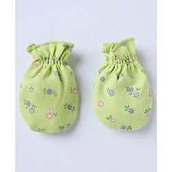 Babyhug 100% Cotton Interlock Knit Caps Mittens & Booties with Bow Applique & Floral Print Light Green - Diameter 15 cm